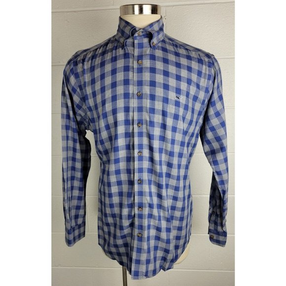 Vineyard Vines Mens Whale Shirt‎ Slim Fit Blue Gray Plaid Cotton L - Picture 1 of 9